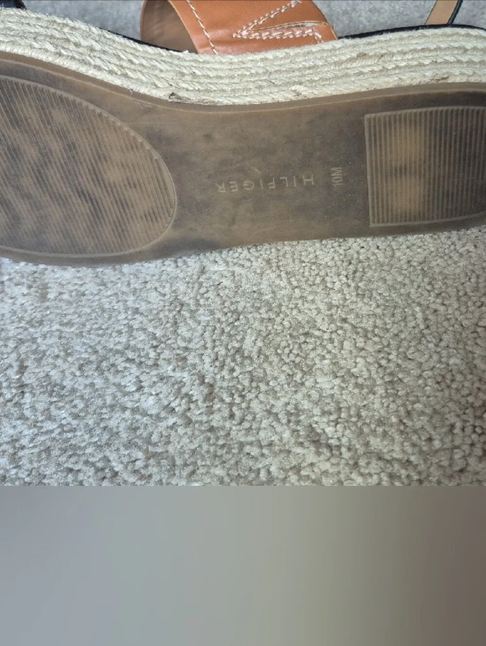 Tommy Hilfiger Two-Tone Black, Tan & White Espadrille Platform Sandals